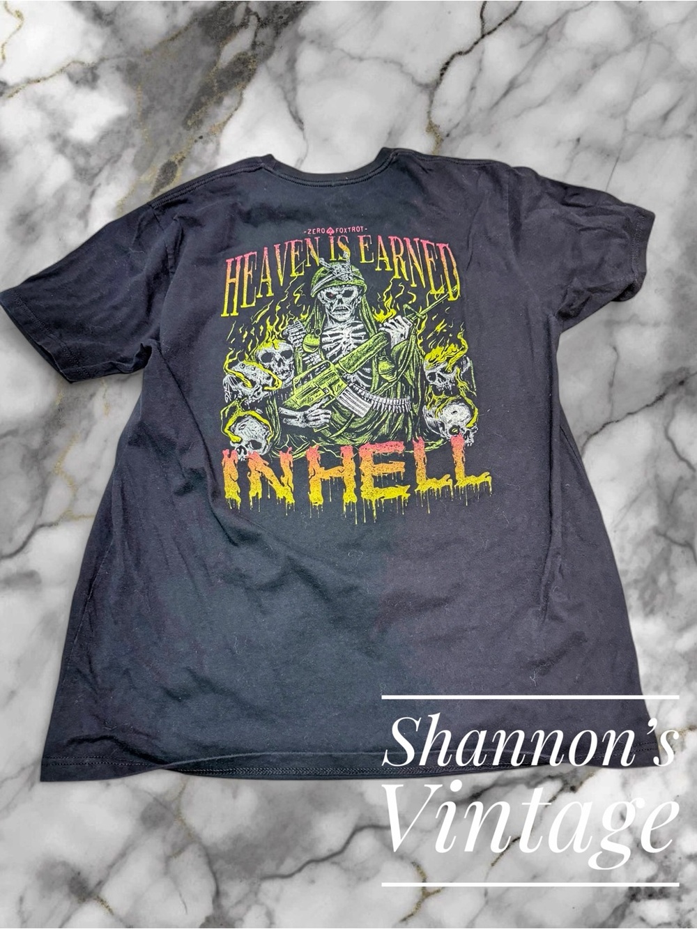 Zero Foxtrot Heaven is Earned in Hell men’s sz XL tee A6